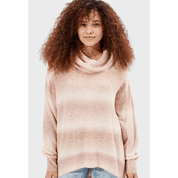 AMERICAN EAGLE Oversized Dreamspun Striped Cowl Turtleneck Sweater Mauve Small S - Picture 1 of 8